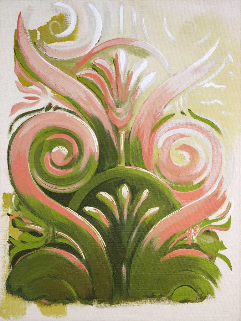 Dissipate - classical architectural painting in pink and green by Teale Hatheway