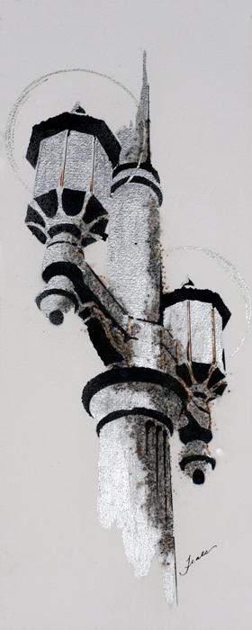 a monochromatic painting of a street light by Teale Hatheway.